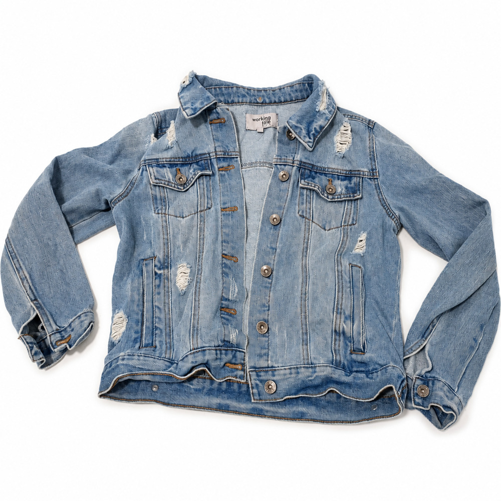 Working Title Denim Women’s Distressed Light Wash Jean Jacket Size S Trucker